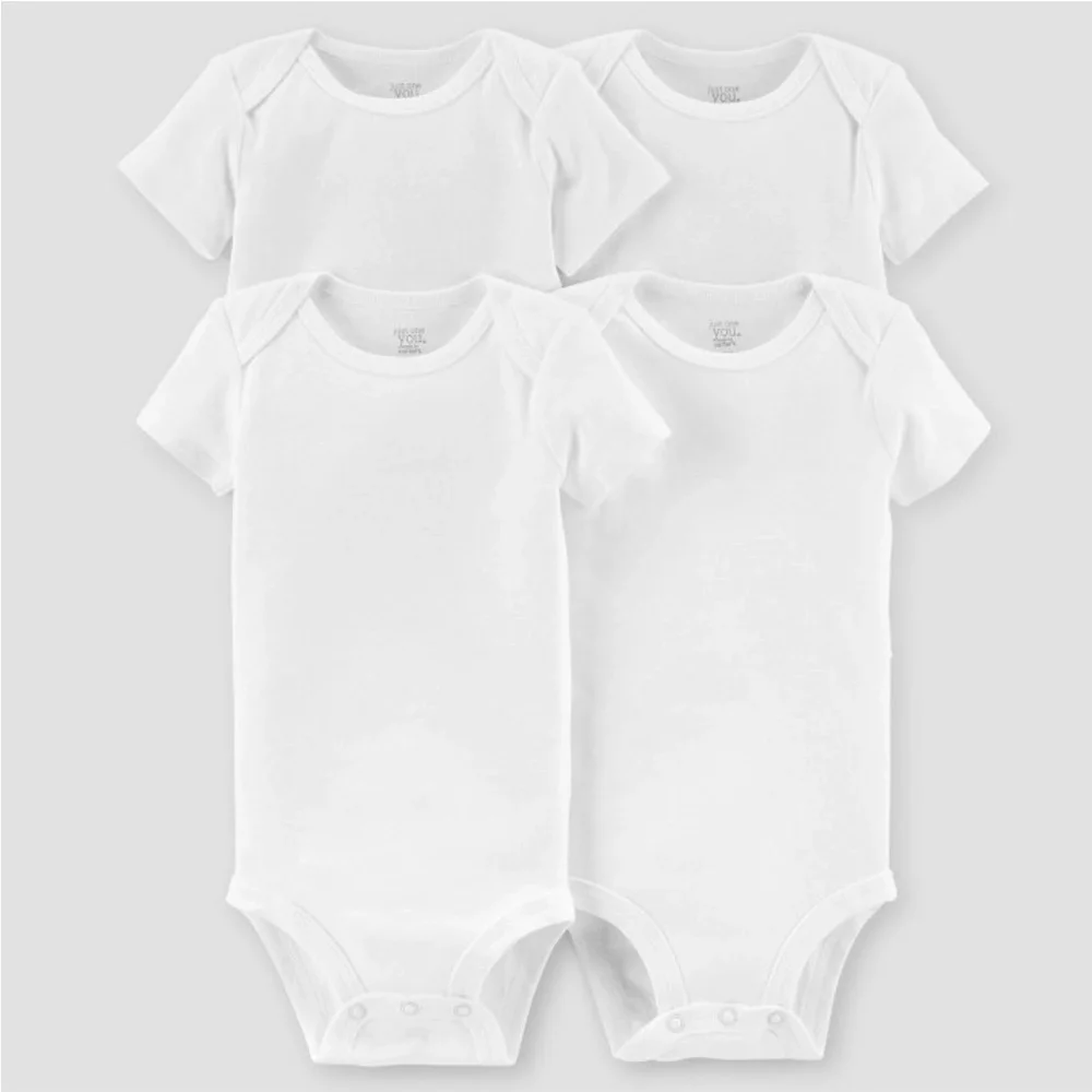 NWT Carter's Baby 4pk Short Sleeve Bodysuit - White 3M Cotton Crew Neck, Tagless